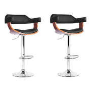 2x Bar Stools Gas Lift Leather w/Armrest Black