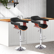  set of 2 Wooden Bar Stools SELINA Kitchen Swivel Bar Stool Chairs Leather Black