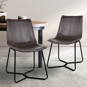 Set of 2 PU Leather Dining Chair - Walnut