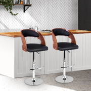 Set of 2 Wooden PU Leather Gas Lift Bar Stool - Black and Wood