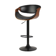 Contemporary style Kitchen Gas Lift Wooden Bar Stool Leather Black