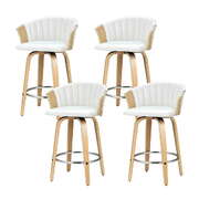 4x Bar Stools Swivel Leather Chairs Wooden