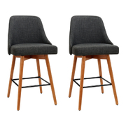 2x Bar Stools Swivel Seat Wooden Charcoal