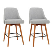 Artiss 2x Wooden Bar Stools Swivel Bar Stool Kitchen Cafe Fabric Light Grey