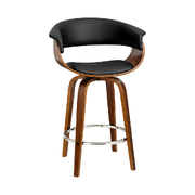 1x Swivel Bar Stools Wooden Bar Stool Kitchen Leather Black