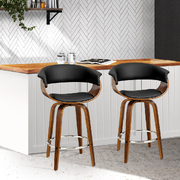  set of 2 Bar Stools Wooden Bar Stool Swivel Kitchen Dining Chairs PU Leather Black