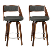 2 x Wooden Swivel Bar Stools Kitchen Counter Barstool Charcoal Fabric