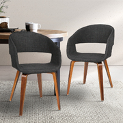 Set of 2 Timber Wood and Fabric Dining Chairs - Charcoal