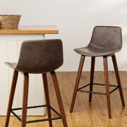 Bar Stools Kitchen Counter Barstools Leather Wooden Chairs x2