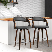 Artiss Set of 2 Walnut Wooden Bar Stool - Grey and Walnut