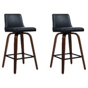 2x Bar Stools Swivel Leather Padded Wooden