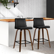 2x Kitchen Wooden Bar Stools Swivel Bar Stool Chairs Leather Luxury Black