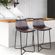 Set of 2 PU Leather Bar Stools - Metal Black