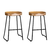 Set of 2 Wooden Backless Bar Stools - Natural