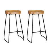 Set of 2 Wooden Backless Bar Stools - Natural