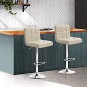 2x Leather Bar Stools NOEL Kitchen Chairs Swivel Bar Stool Gas Lift Beige