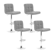  Set of 4 Fabric Bar Stools NOEL Kitchen Chairs Swivel Bar Stool Gas Lift Grey