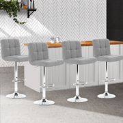  Set of 4 Fabric Bar Stools NOEL Kitchen Chairs Swivel Bar Stool Gas Lift Grey