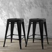 Set of 4 Metal Backless Bar Stools - Black