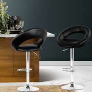 Artiss 2x Gas Lift Bar Stools Swivel Chairs Leather Chrome Black