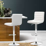 2x Bar Stools Padded Leather Gas Lift White