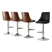 4x Adjustable Swivel Wood Bar Stools Black Leather Kitchen Counter Chairs