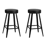 Set of 2 PU Leather Bar Stools - Black