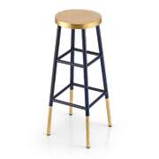 Bar Stool Metal Frame Gold Upholstered Seat Navy