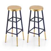 Bar Stool Metal Frame Gold Upholstered Seat Navy 2 Pack