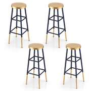 Bar Stool Metal Frame Gold Upholstered Seat Navy 4 Pack