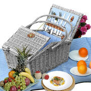 4 Person Picnic Basket Baskets Set Outdoor Blanket Wicker Deluxe Folding Handle