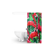2 Pcs 180x180cm Flamingo Print Waterproof Bathroom Shower Crutain with 12 Hooks