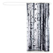 2 Pcs 180x200cm Birch Print Waterproof Bathroom Shower Crutain with 12 Hooks