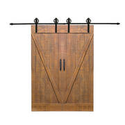 2.44M Antique Classic Style Double Sliding Barn Door Hardware Track Roller Kit
