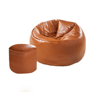 Bean Bag Chair Cover With Foot Stool PU leather Game Seat Biege Large
