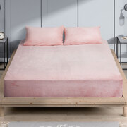Winter Warmth: King Size Pink Flannel Bed Sheet Set with Pillowcase