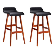 Set of 2 PU Leather and Wood Bar Stool - Black
