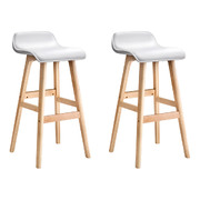 Set of 2 PU Leather and Wood Bar Stool - White