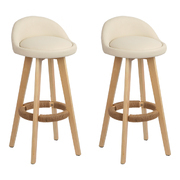 2x Bar Stools Padded Leather Wooden Beige