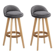 2x Bar Stools Padded Linen Wooden Grey