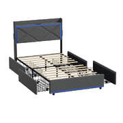 Bed Frame King Single with LED Headboard Charging 4 Drawers