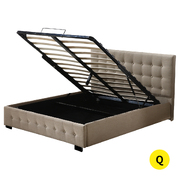 Bed Frame Base With Gas Lift Queen Size Platform Fabric