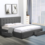 Bed Frame King Fabric With Drawers Grey
