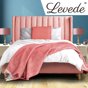 Velvet Base Bed Frame Queen Size - Pink 