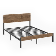 Metal Bed Frame Queen Size Mattress Base Platform Wooden Headboard Brown