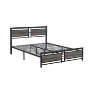 Metal Bed Frame Queen Size Mattress Base Platform Wooden Headboard Grey