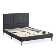 Bed Frame Wooden with Velevt Grey Padded Headboard Double