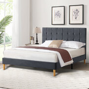 Bed Frame Wooden with Velevt Grey Padded Headboard Double