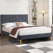 Bed Frame Wooden with Velevt Grey Padded Headboard Queen