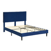 Bed Frame Wooden comfortable with Velevt Blue Headboard Queen